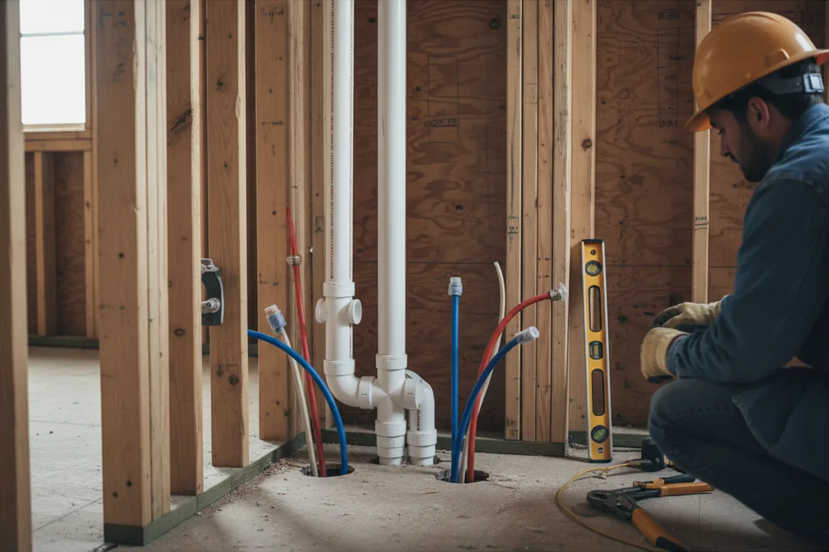 Drain and supply rough-in during Sump Pump Repair in Falkville